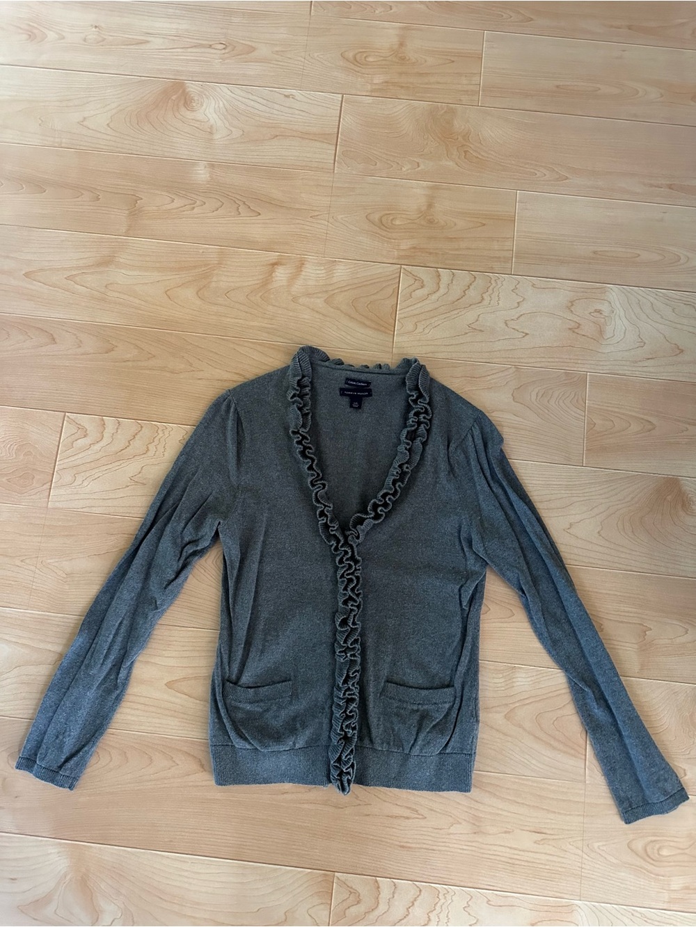 🌺 2/$20 Tommy Hilfiger Gray Ruffle-Trim Open Cardigan size medium cotton cashmer